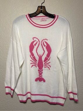 Pink Lily White Sweater with Pink Lobster Motif